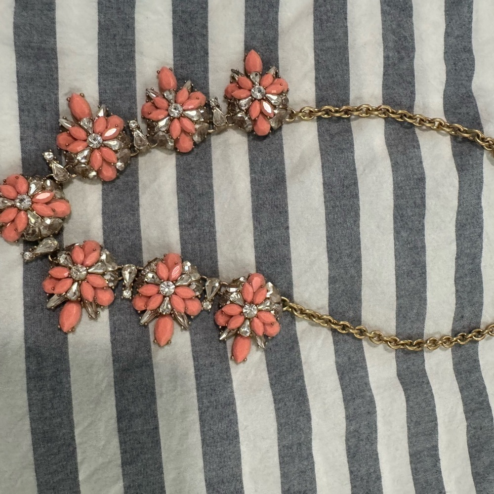 J. Crew Coral and Gold Floral Necklace